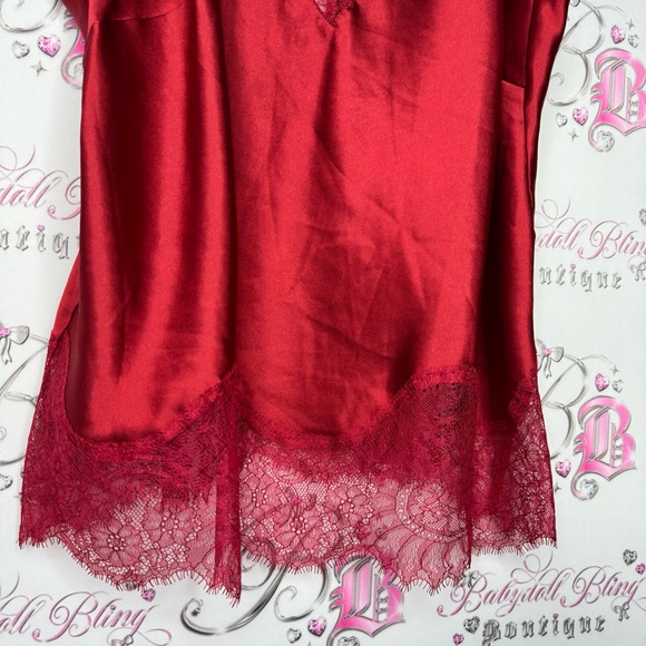 Victoria secret tank top lacie shimmer shiny silky Red Satin Lace Trim Cami Top - Picture 3 of 10